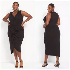 Lane Bryant Black Sleeveless Draped Wrap Cocktail Sheath Dress Size 26/28